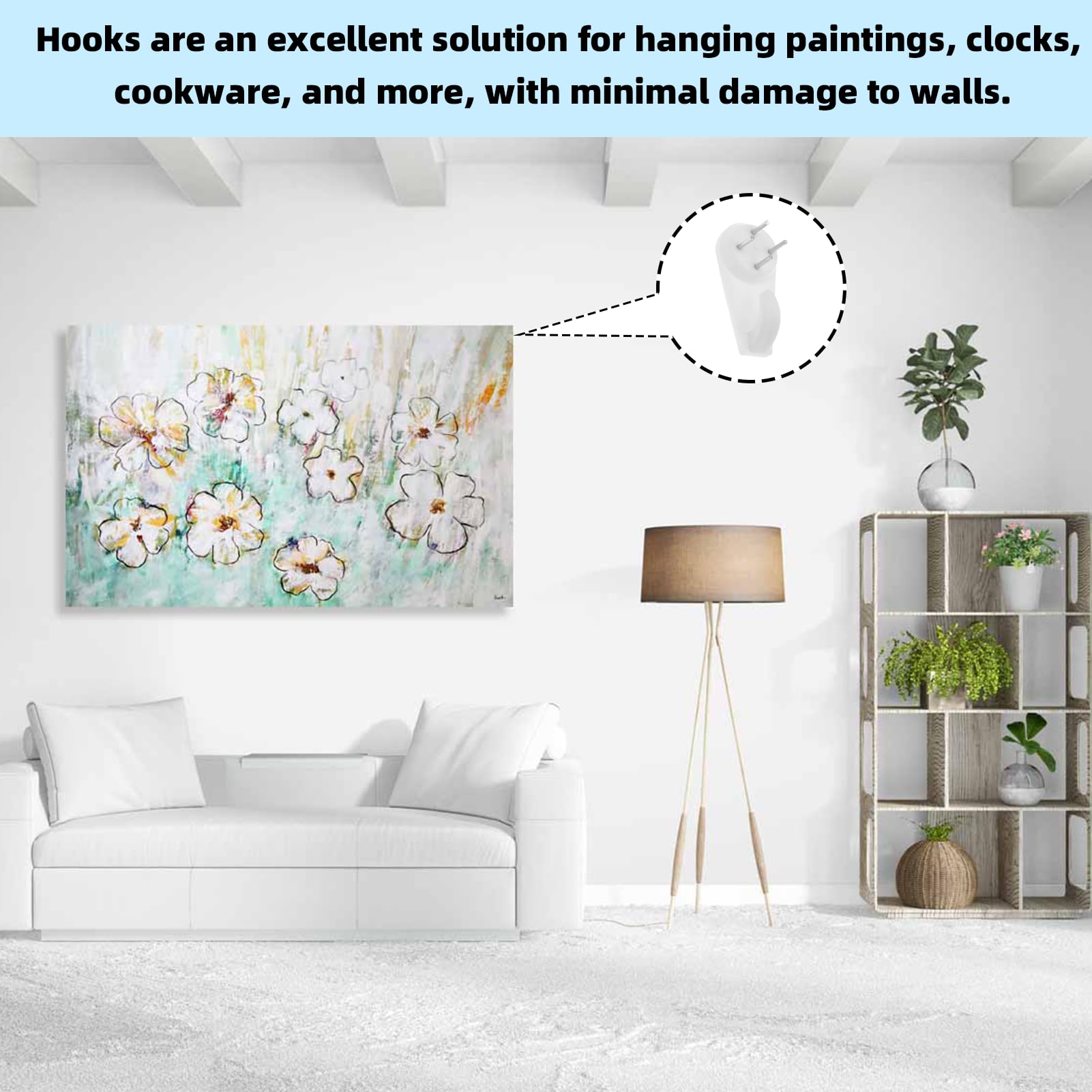 TYVOM 50 Pcs Non-Trace Picture Hooks for Plasterboard Walls Picture Hanging Kit Hard Wall Picture Hooks Assorted Picture Hanger Set for Drywall Concrete Wall Painting Wedding Photos Mirror - Image 4