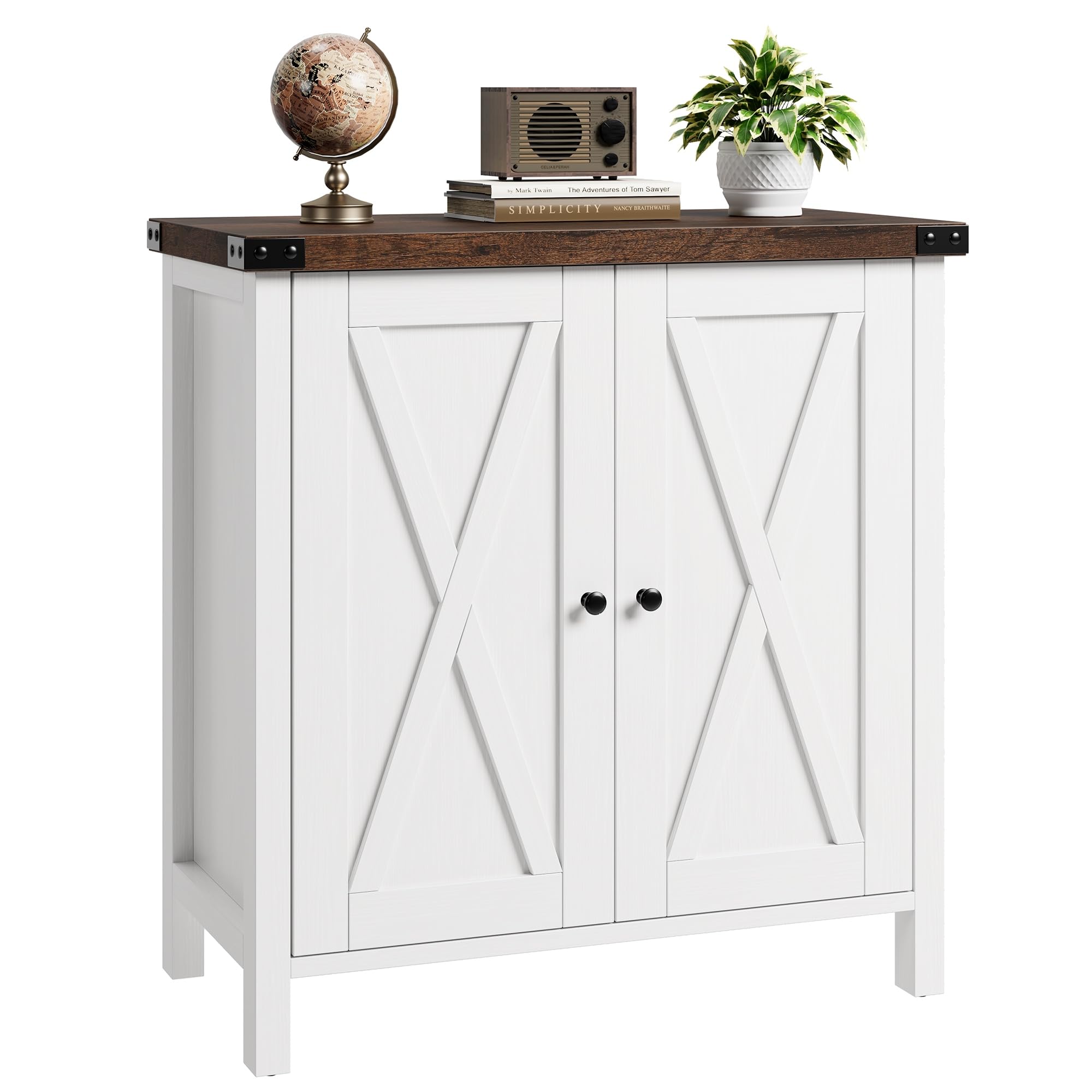 GarveeHome Small Storage Cabinet, Farmhouse Sideboard Buffet Cabinet with 2 Doors and Adjustable Shelves, Accent Entryway Console Cabinets for Living