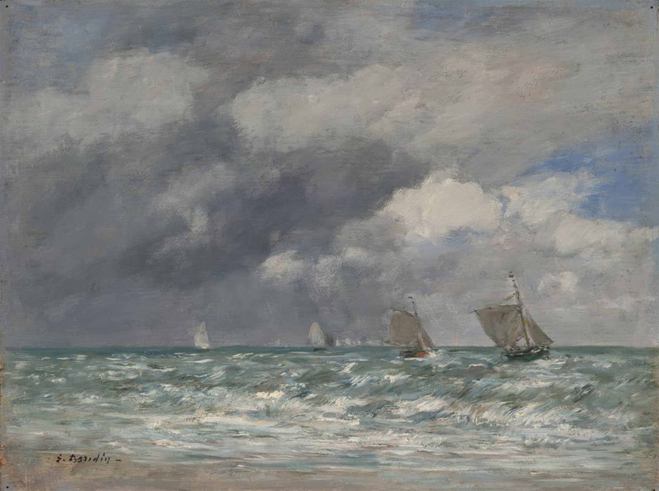Artxlxxbn No Frame Famous Painting Canvas Artwork Graffiti Print Sailboats Near Trouville By Eugene Louis Boudin Portrait Canvas Image For Home Decor 60X90cm