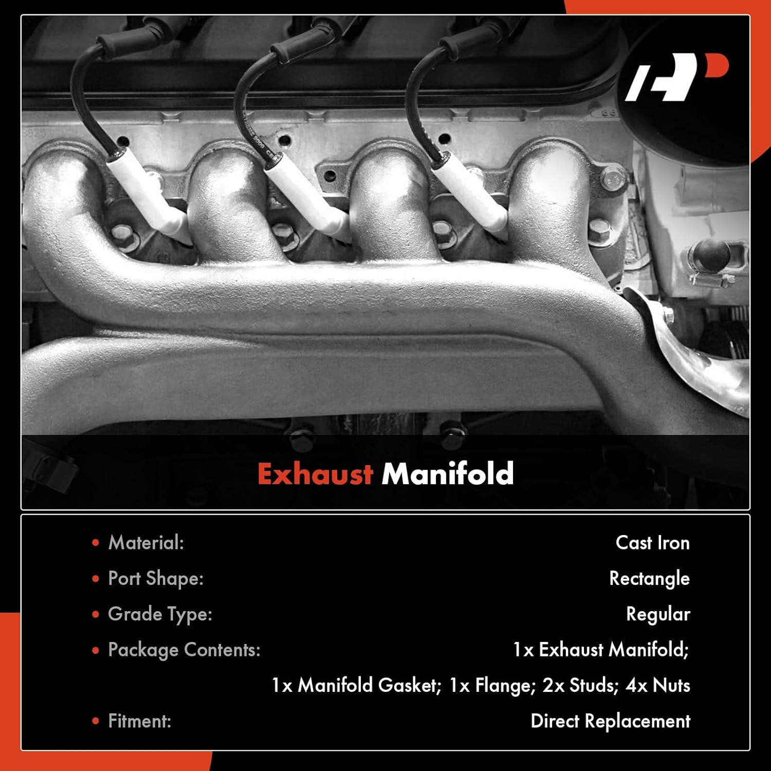 A-Premium Exhaust Manifold Kit W/Gasket, Studs & Nuts [4.2L 5.0L 5.8L] Compatible with Ford F-100, F-150, F-250, F-350, E-100 E-150 E-250 E-350 Econoline Club Wagon, Bronco, E-100 Econoline Club Wagon