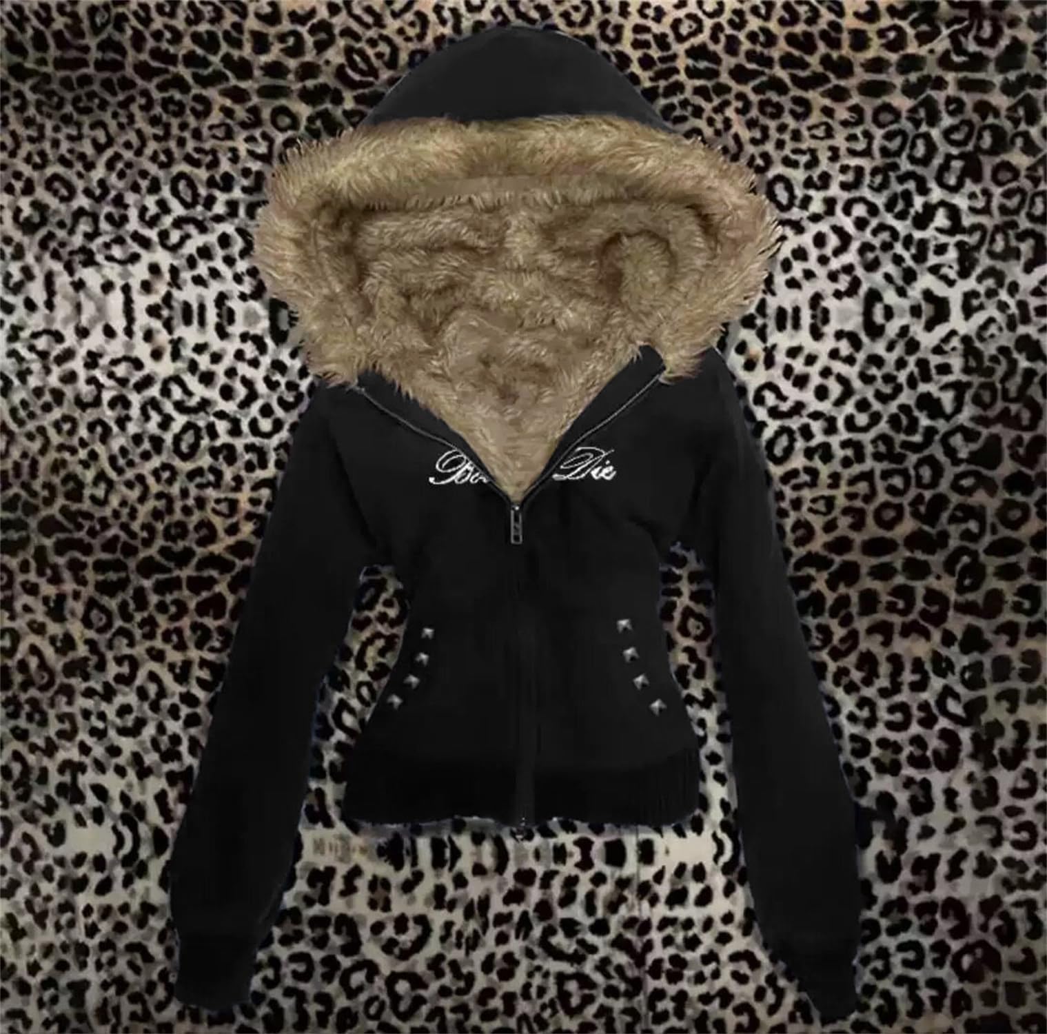 ORANDESIGNE Y2K Felpa con Cappuccio in Pelliccia Sintetica Donna Cerniera Cappotto Lungo Slim Fit con Collo di Pelliccia Harajuku Vintage Giacca