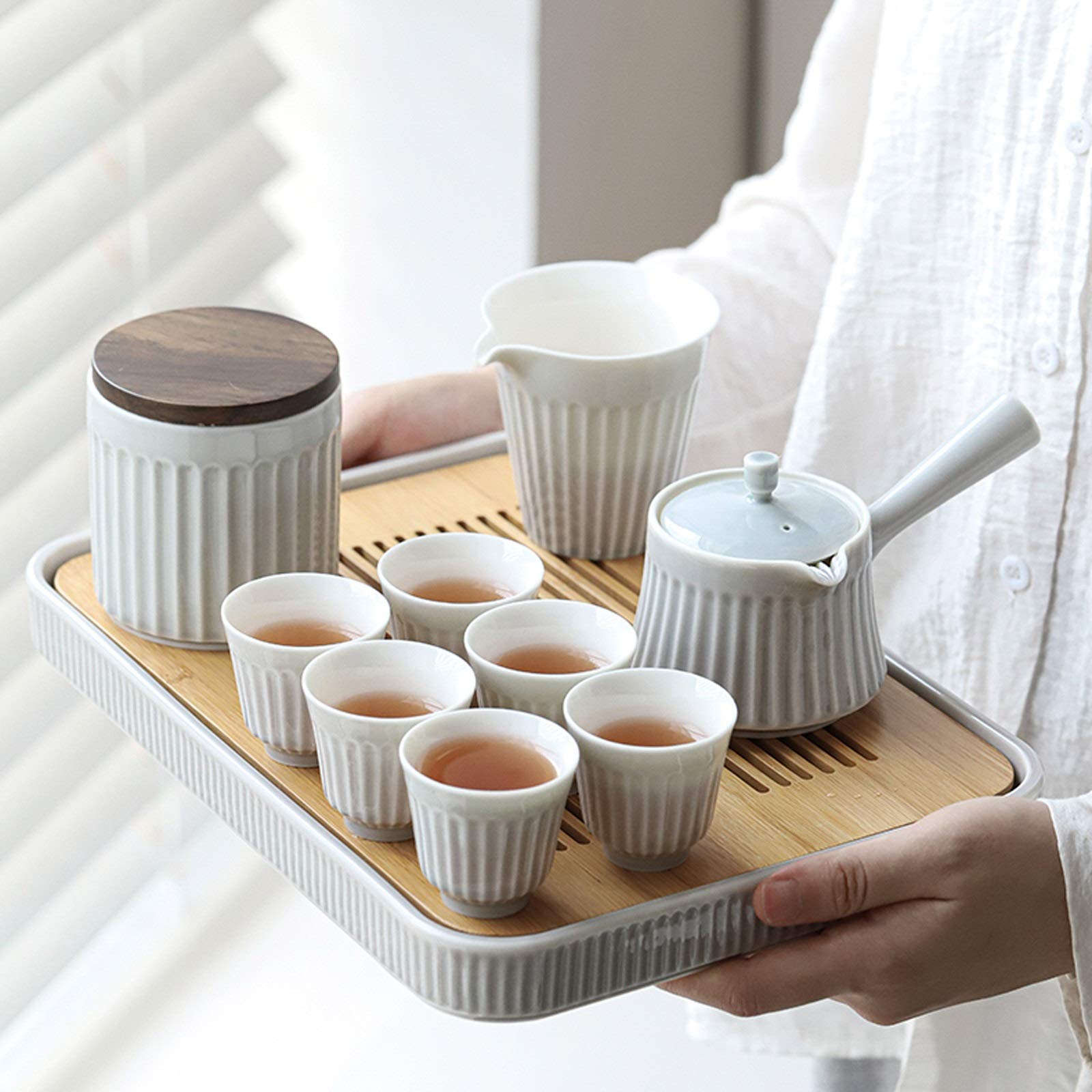 Services à thé, théières, Services à thé en céramique, y Compris théières, Tasses à thé, Pots à thé, Plateaux à thé en Bambou, Tasses de Service, Coffrets Cadeaux, Trois Couleurs a