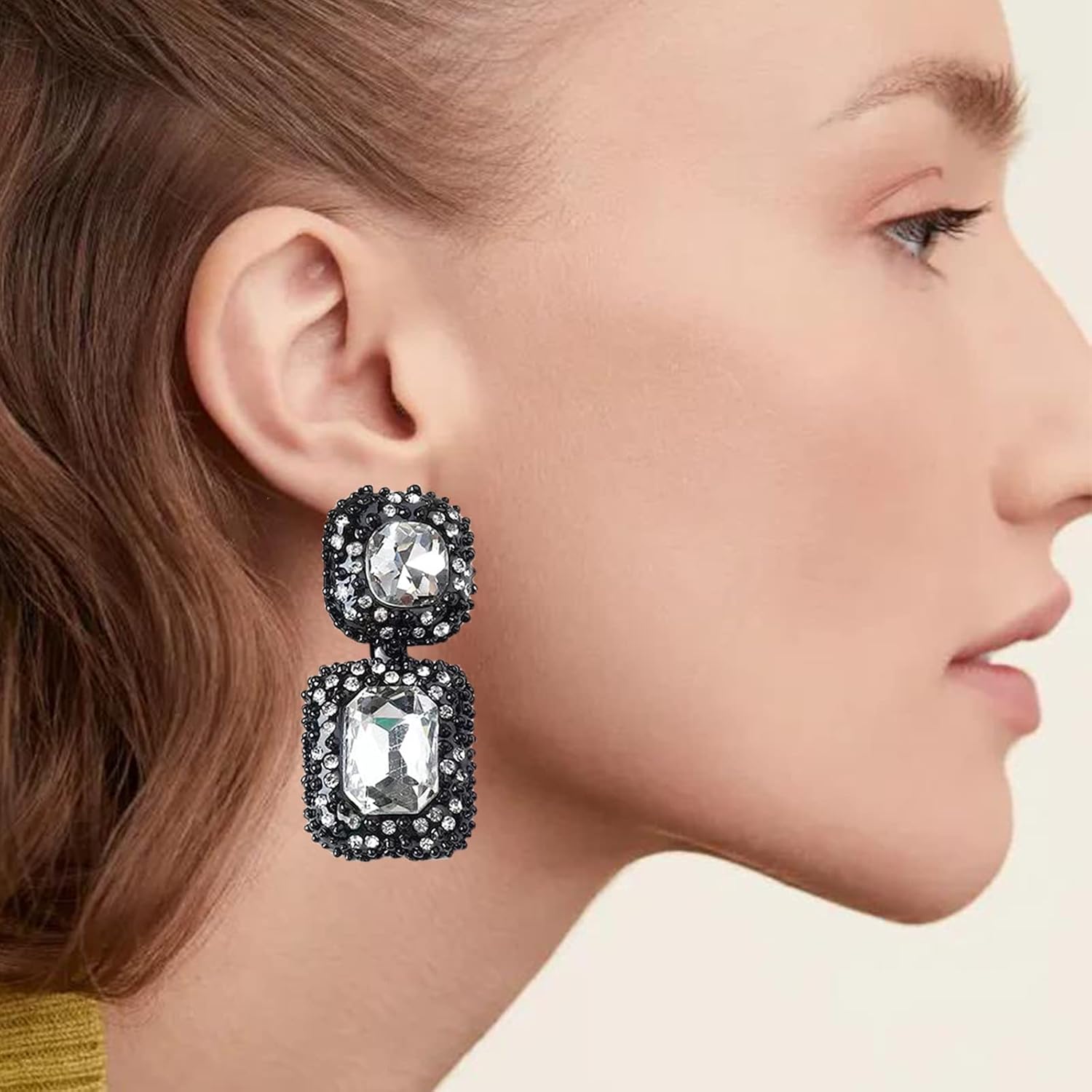 Vintage Rhinestone Statement Earrings Formal Crystal Drop Dangle Earrings Evening Prom Pageant Earrings for Women - Image 8