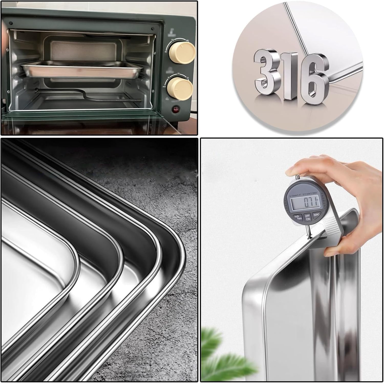 Set di 2 teglie da forno antiaderenti resistenti – vassoi rettangolari per biscotti per forno tostapane, resistenti alle deformazioni, 31,5 x 50 x 2,5 cm, perfetti per cuocere e arrostire