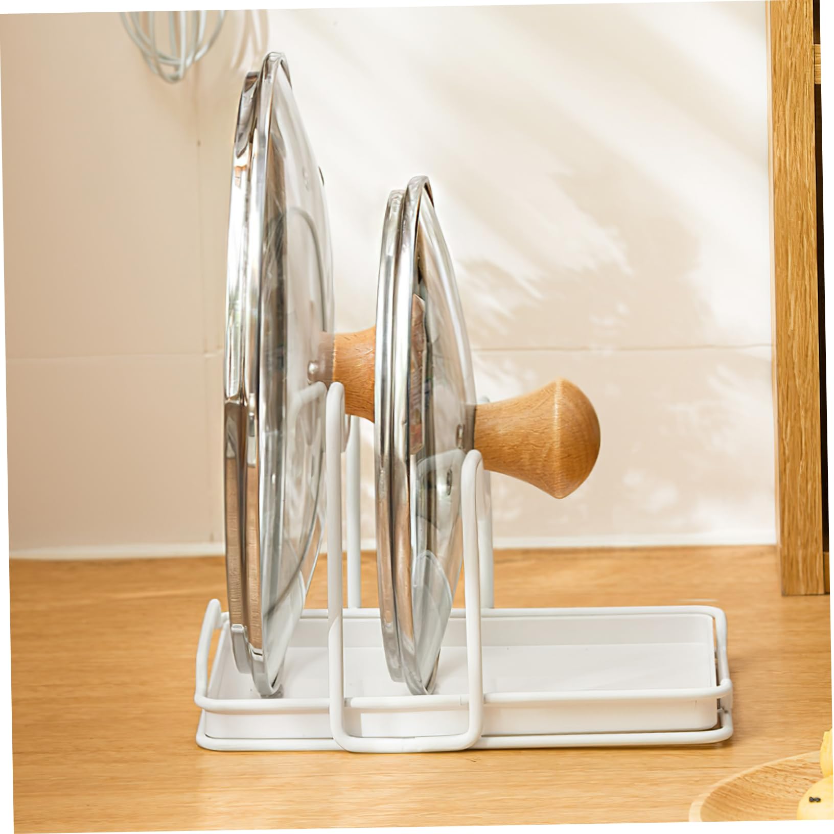 Cabilock Pot Lid Holder and Chopping Board Organizer Modern Kitchen Storage Rack for Pot Lids Spoons and Utensils Efficient Drying Rack to Keep Countertops Neat