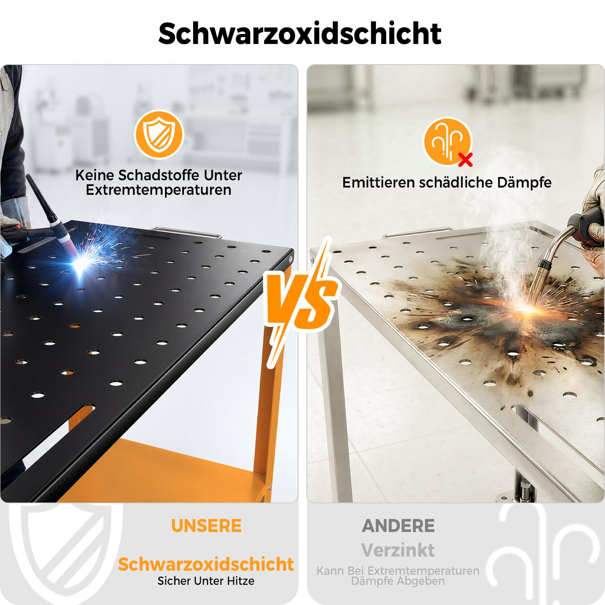 Mobiler Schweißtisch 91x46 cm, Tragkraft 544 kg, Werkbank Tischplatte für Schwarzer Oxidbeschichtung, 4 Feststellbare Rollen & Werkzeugschlitzen, 94 Befestigungslöcher, Stabil & Flexibel für Werkstatt