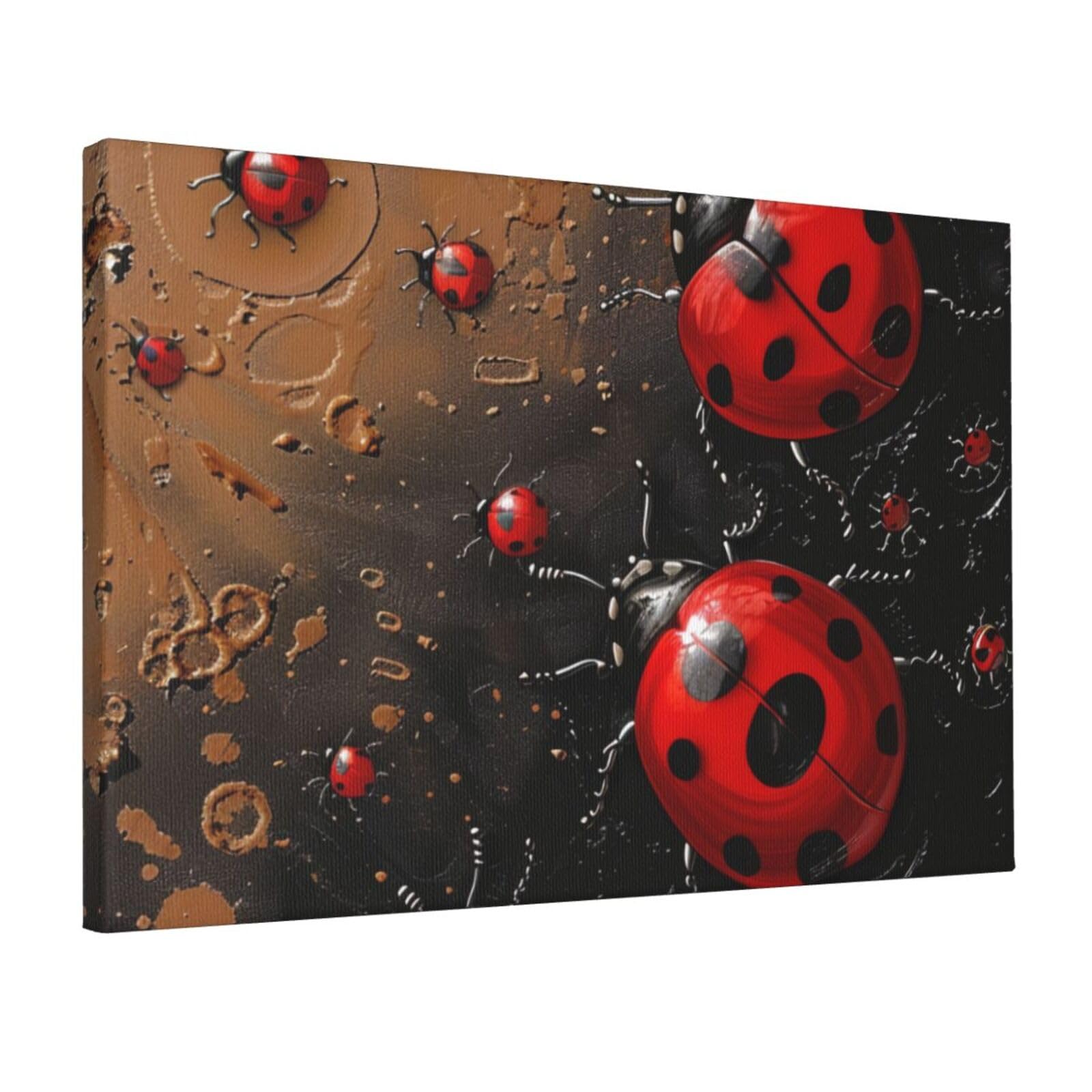 YKLJG Art Ladybug Tracks Printed Wall Art Canvas Prints 45x30 CM Wooden Framed Picture Painting Artwork for Bedroom Kitchen Home Office Decor