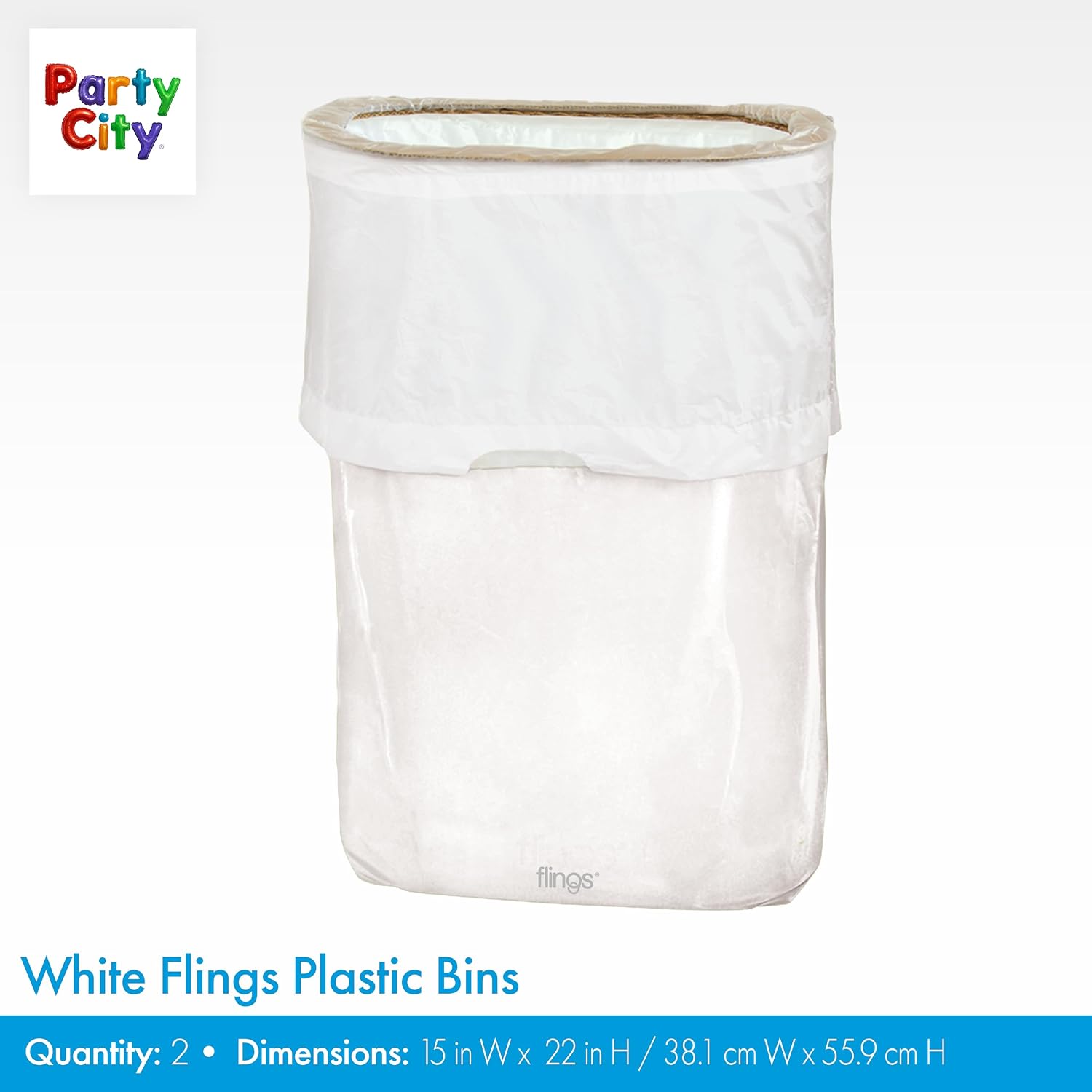 Party City Flings Plastic Bin (3-Pack) - White (2) and Recycle (1) - 22 x 15 - Stylish & Convenient Portable Waste Solution for Events & Parties