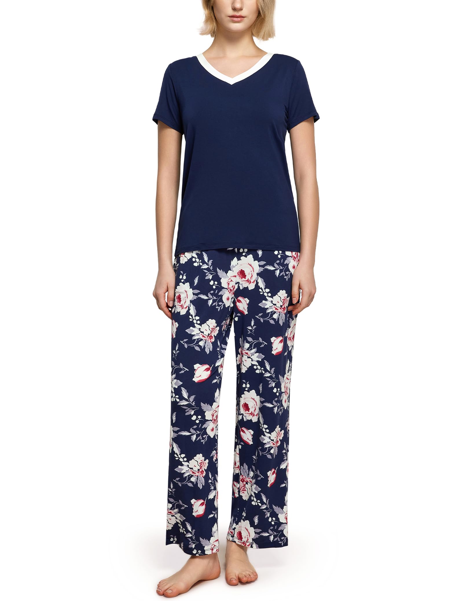 GYS Women's Bamboo Viscose Pajama Sets, Cooling Short Sleeve Sleepwear
