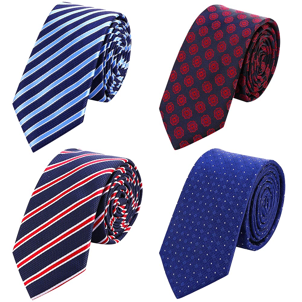 4 Packs Skinny Neckties for Men Boys, 2.35'' Wide Slim Ties in Different Textured Style Mixed set