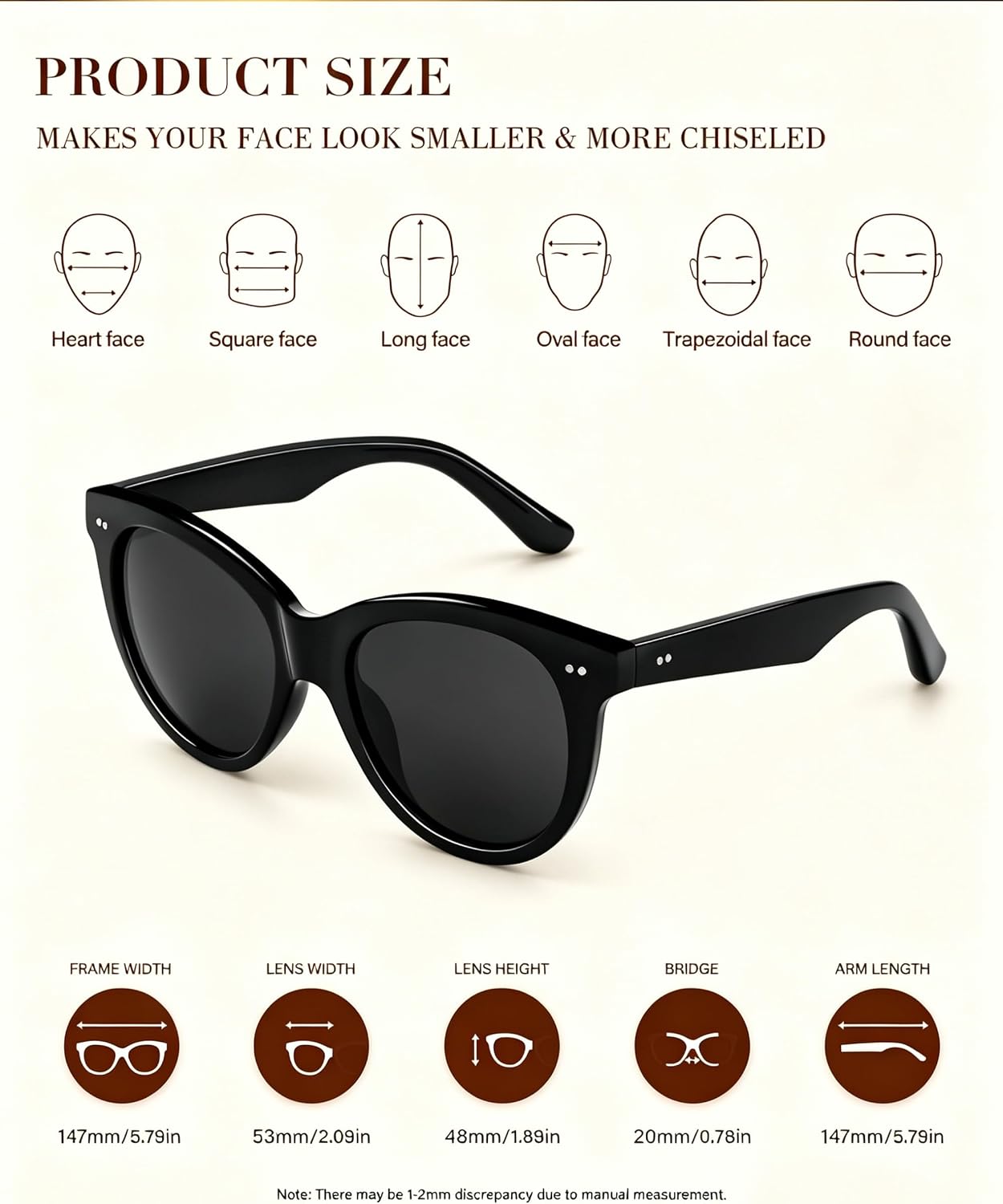 Joopin Oversized Round Cat Eye Sunglasses Polarized UV Protection | Cateye Sun Glasses for Women, TAC Lens, Large Plastic Frame, Metal Hinge, Ladies, Driving, Shopping, Beach, Vacation, Daily