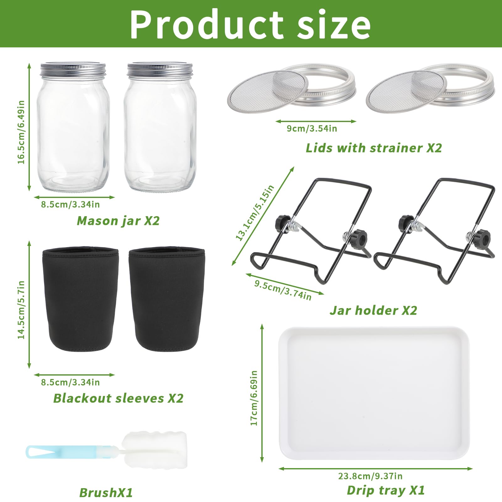 KITDAHOM 2 sztuki słoików na kiełki - słoik do kiełkowania 32oz - materiał szklany - w zestawie z wysokiej jakości pokrywą z siatki ze stali nierdzewnej, stojakiem, tacą z tworzywa sztucznego - do