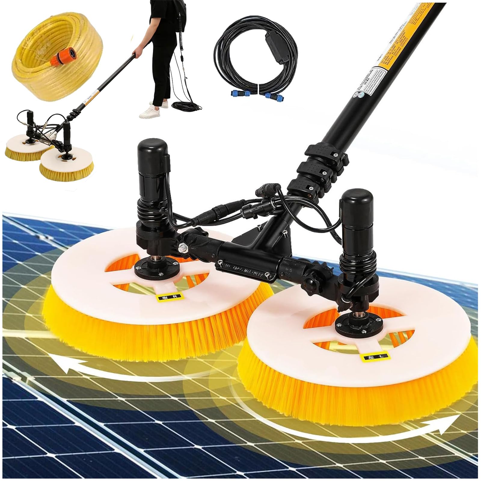 AYCDL Telescopic Electric Solar Panel & Window Cleaning Brush - Water Fed Kit for Efficient Outdoor Maintenance, Ideal for Solar Panels & Hard-to-Reach Areas,Lithium Battery-5.5m/18ft