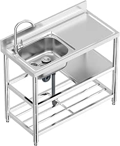 VEVOR Edelstahl Spültisch Für Gewerbe – 533,4x457x1041mm Mit Wasserhahn & Verstellbaren Füßen