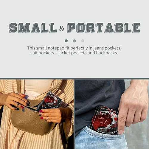 Miniatura 6 de Juego de 4 mini bloc de notas de bolsillo, diseño de pez Koi japonés de piel sintética, soporte para notas con 2 ranuras para tarjetas, 1 lápiz