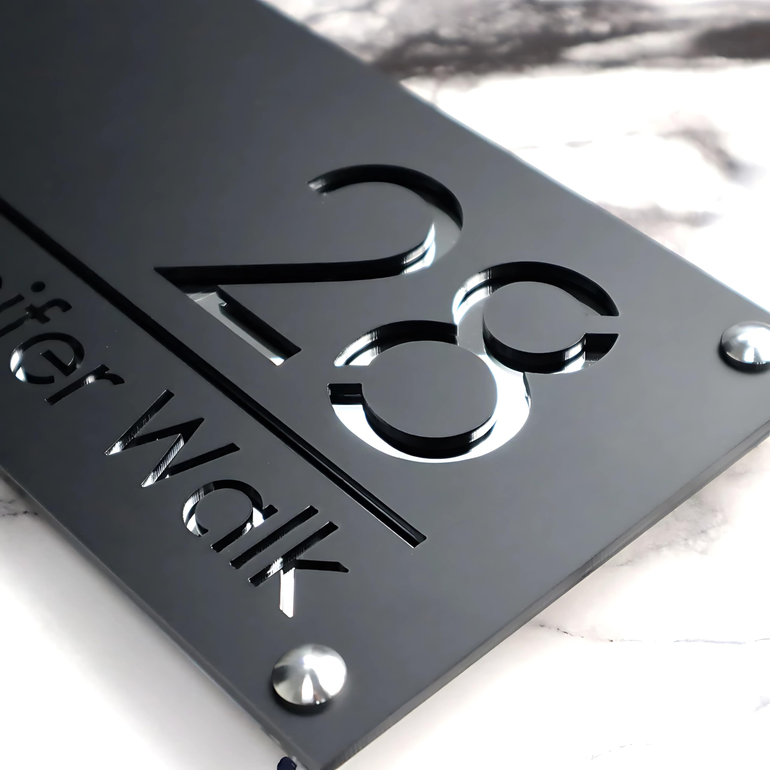 Custom Acrylic Name Plate for Home Entrance Outdoor – Matte Black with Silver Mirror Finish, Waterproof House Number Sign, Personalized Door Name Board for Villa, Flat & Office (6x12 Inch) — Amazon image 7