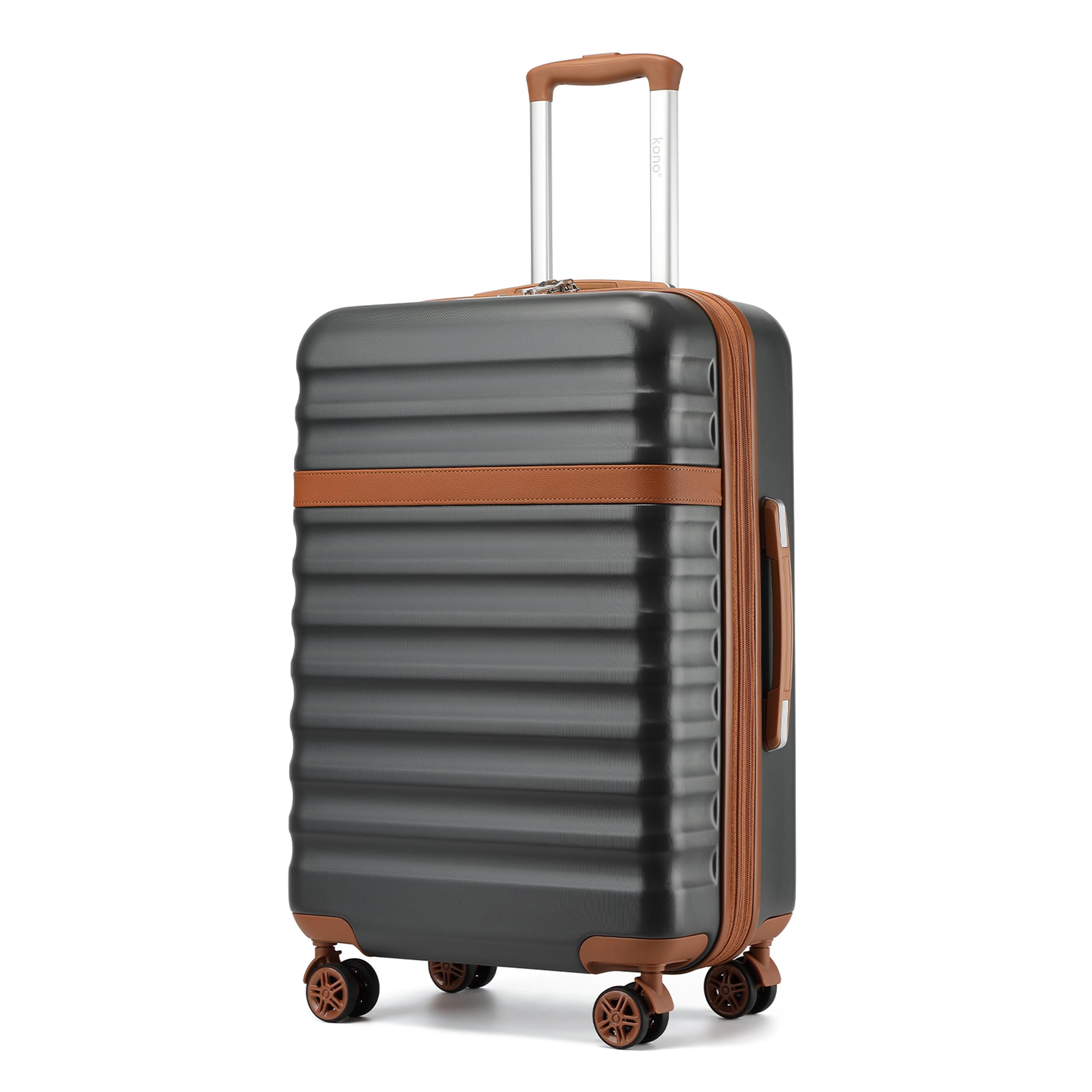 Kono Walizka podręczna ABS + PC Hardshell lekki bagaż podróżny z kółkami obrotowymi TSA Lock, Szary/brązowy, Medium-24 inch, Walizka podręczna ABS + PC Hardshell lekki bagaż kabinowy podróżny