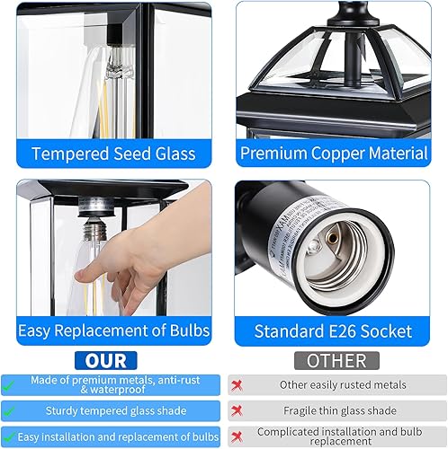 Miniatura 4 de Lámpara colgante grande de 16.7 pulgadas, lámpara de exterior para porche, luces colgantes al aire libre con cadena ajustable, luces de porche