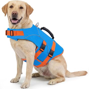 ASENKU Dog Life Jacket for Swimming & Boating, High Buoyancy Dog Life Vest with Rescue Handle, Reflective & Adjustable Fit for Small to Large Dogs Blue, XL