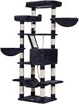 Heybly Arbre de chat pour les grands chats,68 tour de chat multi-niveaux de pouce pour les chats intérieurs,2 Condo en peluche élargie Perches Cat avec planche à gratter et grandes grottes,Smoky Gray HCT025G