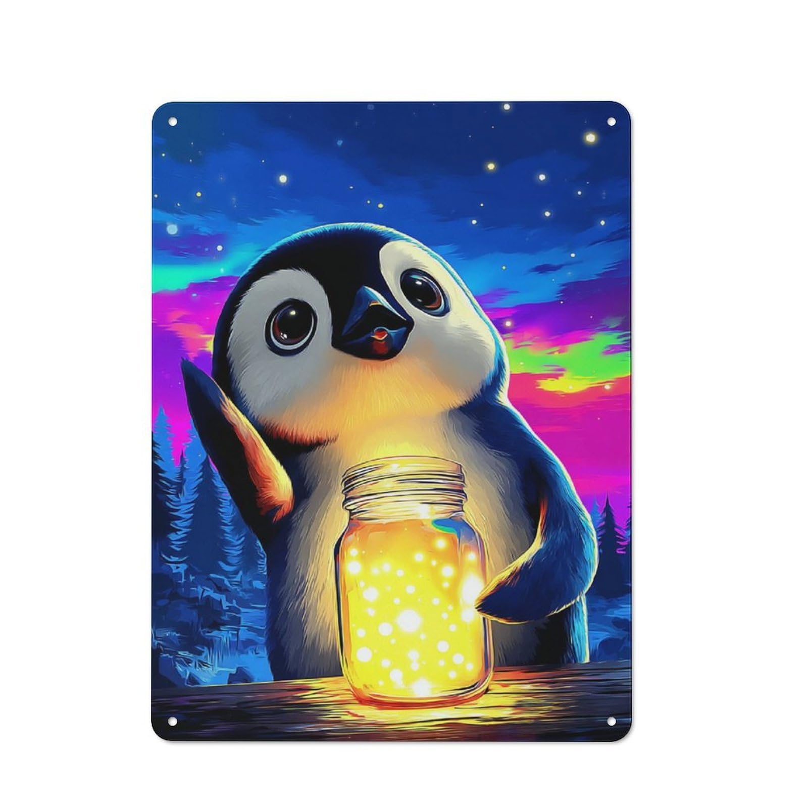 Penguin with Glowing Jar -2 Classic Metal Wall Decor 40x30cm, Decorative Tin Plaque for Cafe, Pub, Workshop Or Home Bar