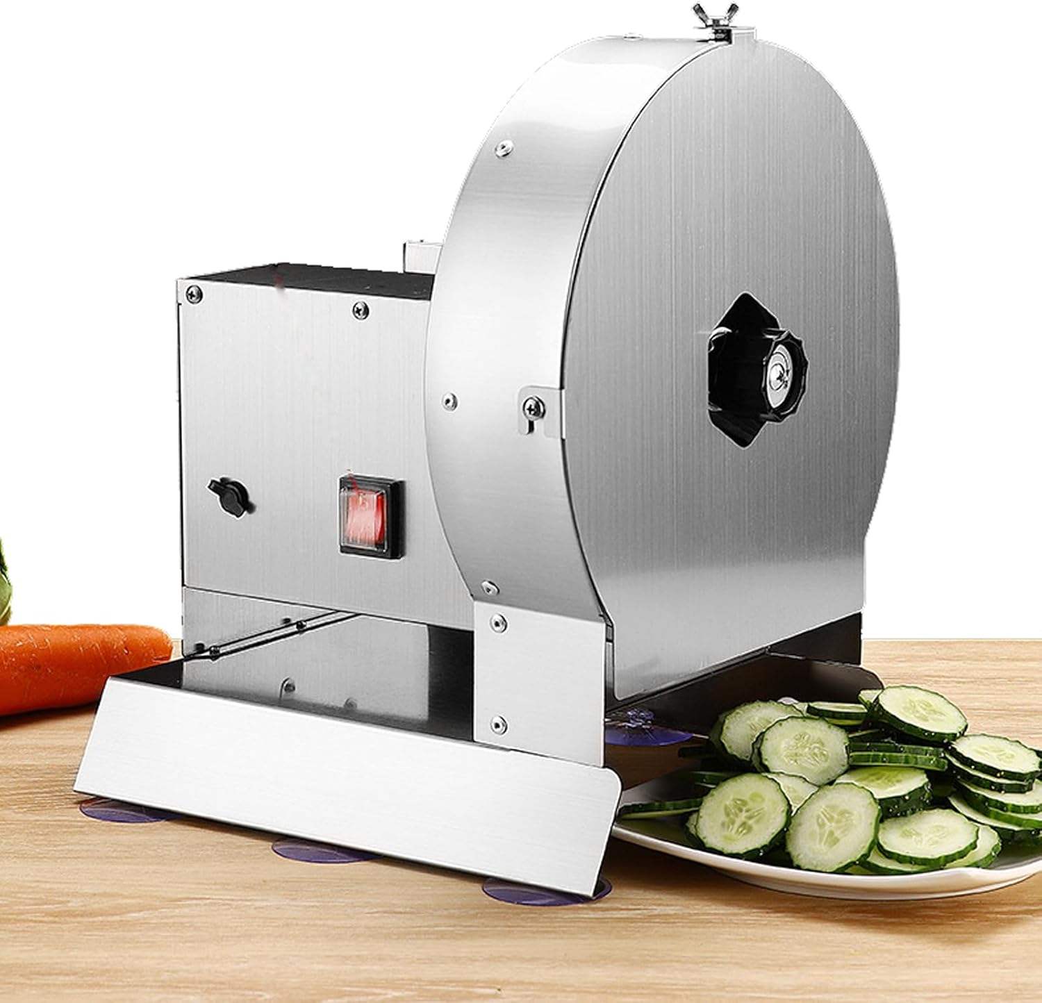 Fully automatic fruit and vegetable slicer, adjustable thickness food slicer, stainless steel blade and food tray, can operate multiple fruits at a time, suitable for fruits and vegetables
