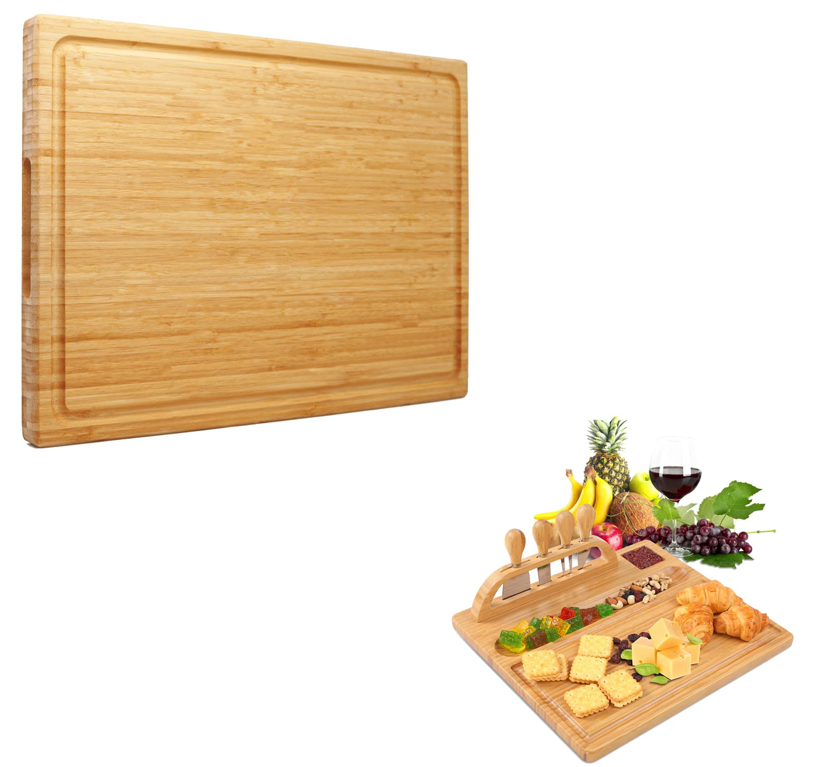 Utoplike XXXL Bamboo Cutting Board 24 x16 Inch and Bamboo Cheese Board