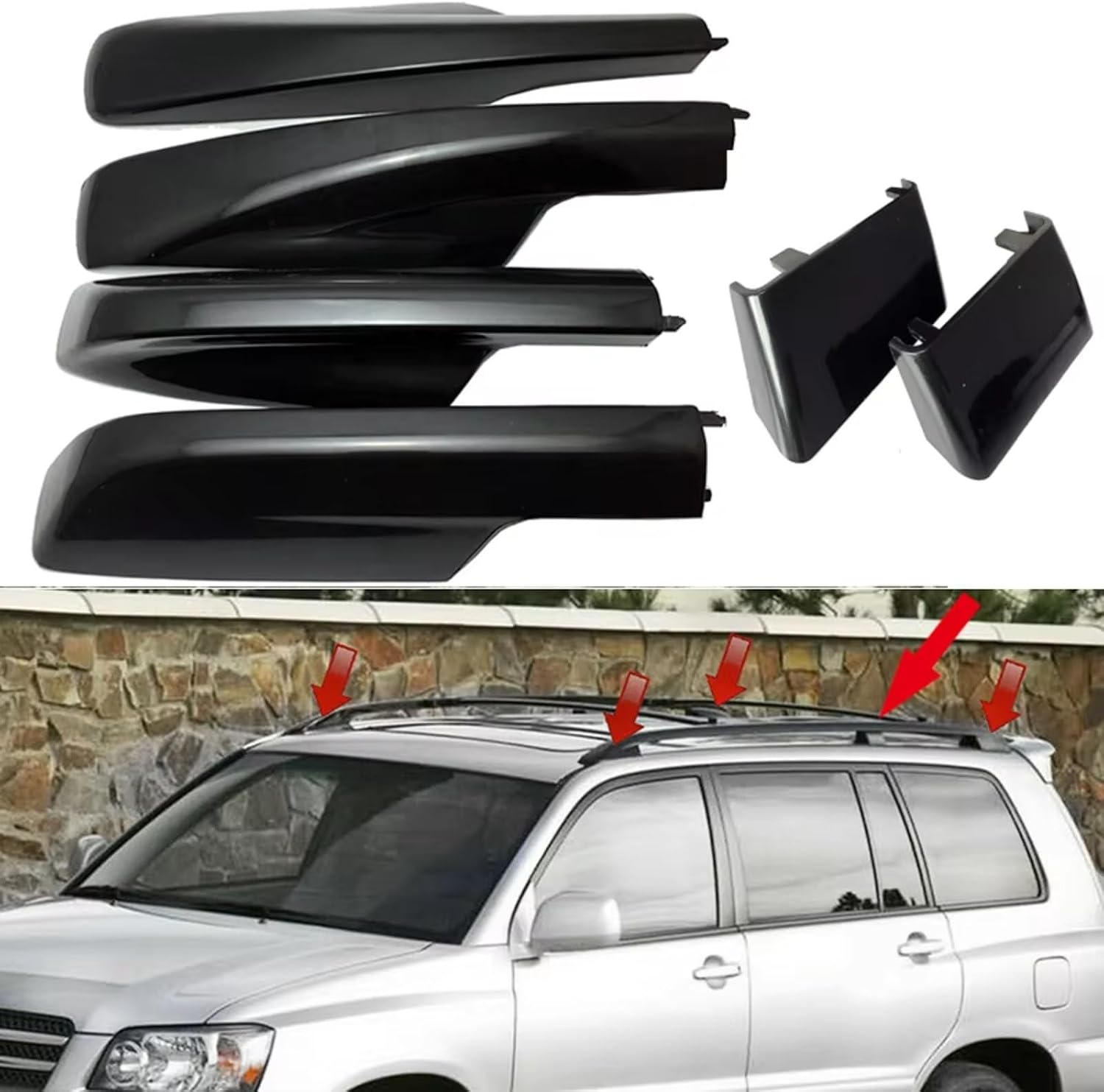 Luggage Bracket Cover Compatible with Toyota for Highlander XU20 2001 2002 2003 2004 2005 2006 2007 Car Styling Roof Rack Cover Bar Rail Shell Accessories(2pcs)