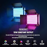 Vista 2 de NEEWER Luz de video LED RGB 660 PRO II mejorada con control de aplicación y kit de soporte de trípode, 2 paquetes de 50 W/1% de atenuación