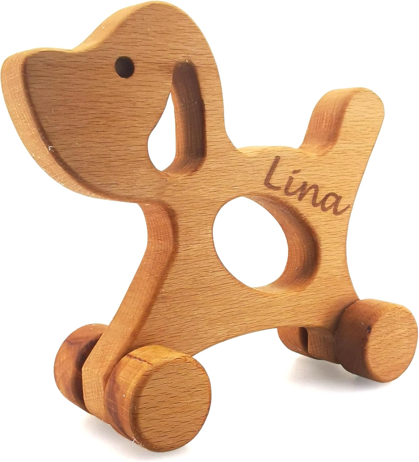 Personalised Wooden Toy Dog Baby Push Car, Customized Wood Toy Dog On Wheels For Infant Boys, Pull Puppy Toy For Toddler - Push Car For Baby, Baby Boy Wooden Dog Toys Gift for Birthday, Pull Puppy Toy