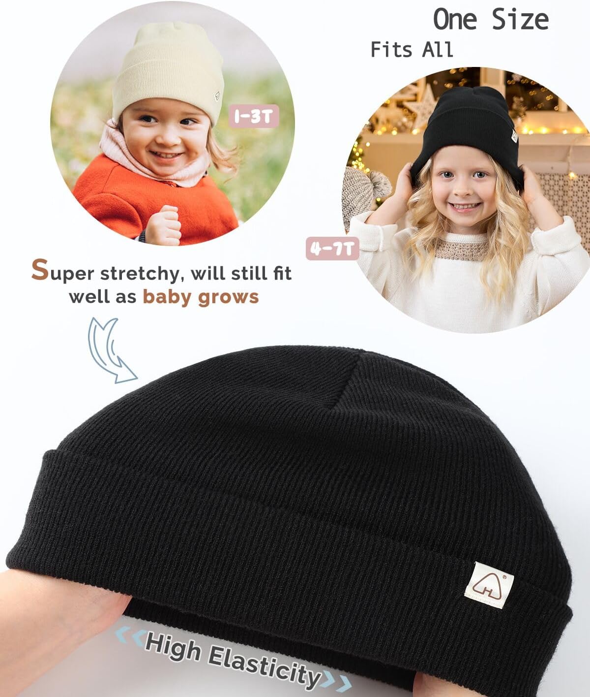 Hat Hut Toddlers Satin Lined Beanie for Kids Winter Hats for Baby Boys Girls Knit Hat Cuffed Beanie with Silk Lining