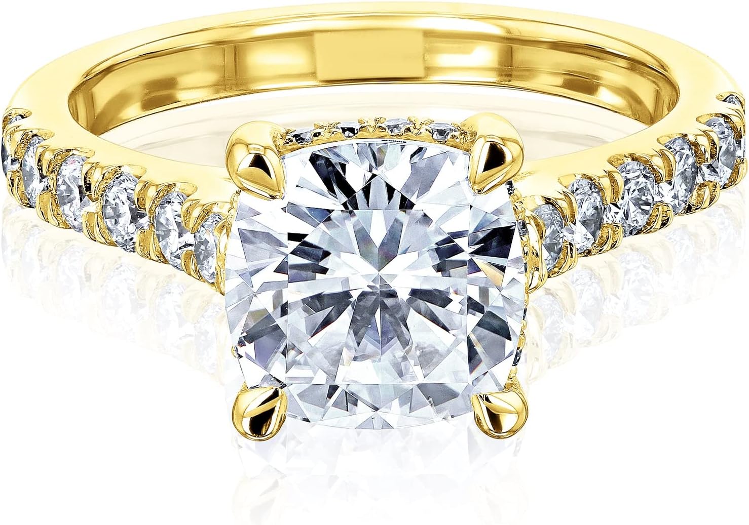 Kobelli 2 1/2 ctw Cushion Forever One Moissanite and Lab Grown Diamond Hidden Halo Engagement Ring