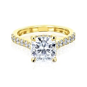 Kobelli 2 1 2 ctw Cushion Forever One Moissanite and Lab Grown Diamond Hidden Halo Engagement Ring