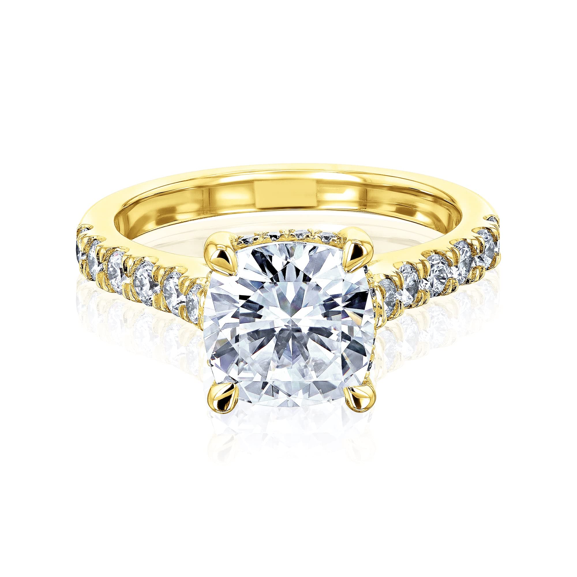 Kobelli 2 1 2 ctw Cushion Forever One Moissanite and Lab Grown Diamond Hidden Halo Engagement Ring