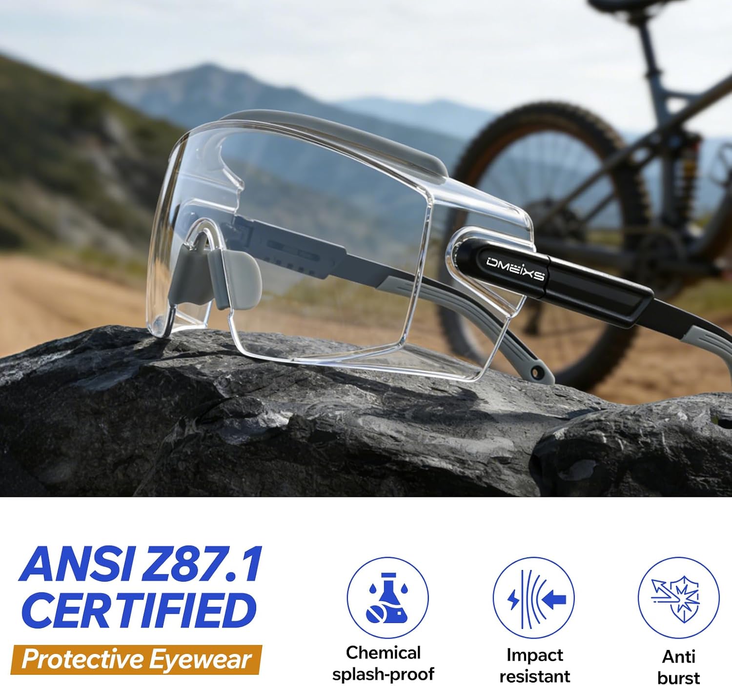 2-Pack Safety Glasses Over Eyeglasses with Anti Fog Scratch Wraparound Lens - ANSI Z87.1 Adjustable Safety Goggles