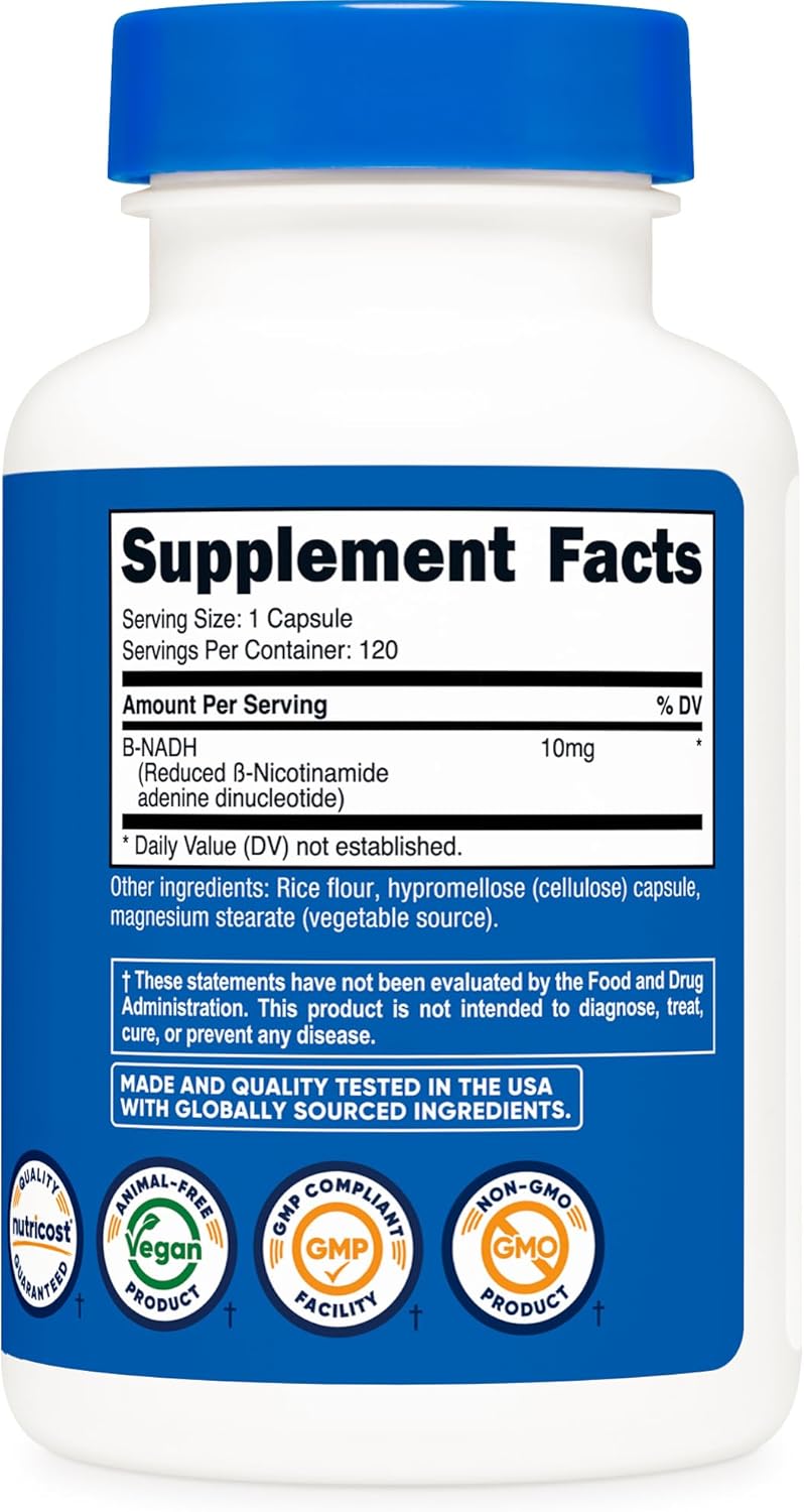 Nutricost NADH 10mg Per Serving 120 Capsules - B-Nicotinamide Adenine Dinucleotide, Vegan, Gluten-Free - Image 5