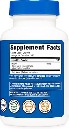 Miniatura 5 de Nutricost NADH 10 mg por porción 120 cápsulas - Dinucleótido de adenina B-nicotinamida, vegano, sin gluten
