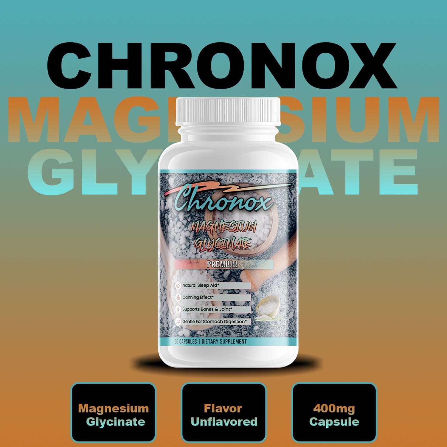 Magnesium Glycinate Capsules - Dietary Supplement with Gentle Formula for Easy Absorption - Magnesium Capsules Support Relaxation, Balance & Bone Health-Choose Magnesium Glycinate Daily - 60 Capsules