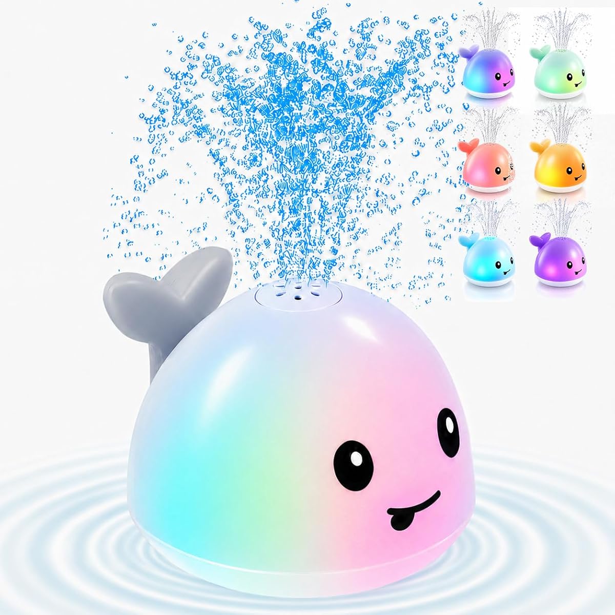 Juguetes de baño para bebés, juguetes de baño de ballena iluminados para bebés y niños de 1 a 3 años | Juguetes acuáticos para piscina, regalo para niños y niñas de 1 año, rociador de juguete para baño de ballena de 6-12-18 meses, juguete para mesa de agua para bañera y fuente para niños pequeños
