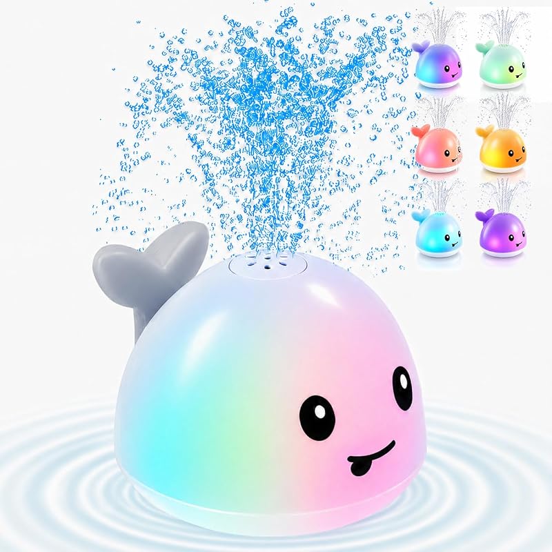 Juguetes de baño para bebés, juguetes de baño de ballena iluminados para bebés y niños de 1 a 3 años | Juguetes acuáticos para pileta, regalo para niños y niñas de 1 año, rociador de juguete para baño de ballena de 6-12-18 meses, juguete para mesa de agua para bañera y fuente para niños pequeños