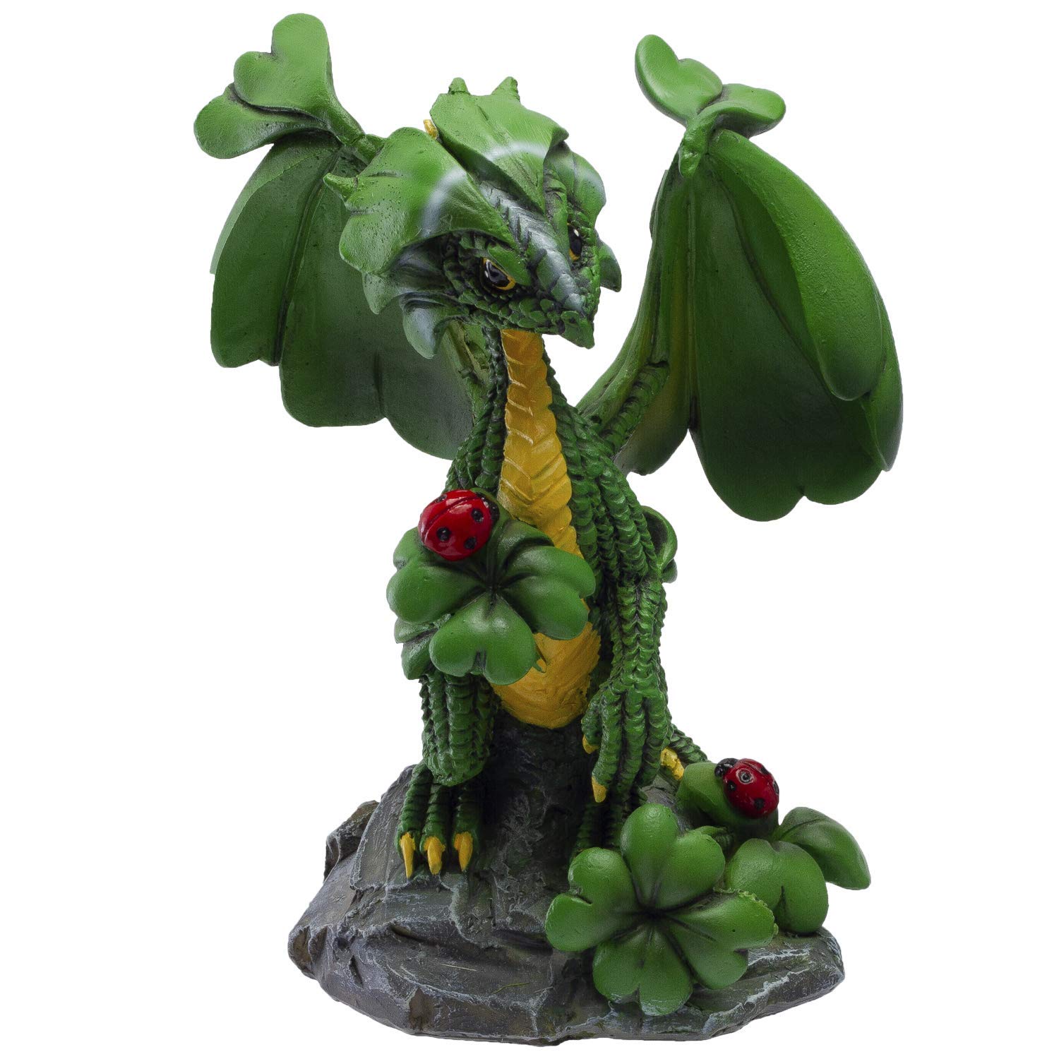 Figurine de dragon en résine avec trèfle porte-bonheur Pacific Giftware
