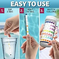 Vista 5 de Easytest Tiras de prueba para piscina, 7 pruebas, 150 tiras, bañera de hidromasaje, spa, prueba precisa de pH, cloro total, cloro libre, bromo