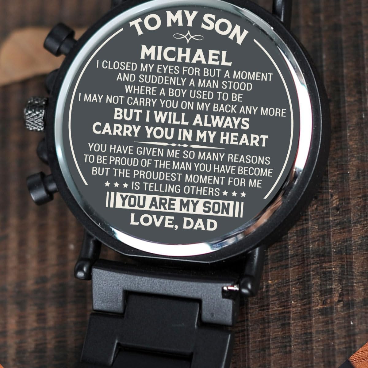 Wrappiness to My Son Personalized Engraved Chronograph Wooden Watch - Proud of The Man You Become - Thoughtful Birthday Gift for Son from Mom Dad, Graduation Watch with Hidden Message