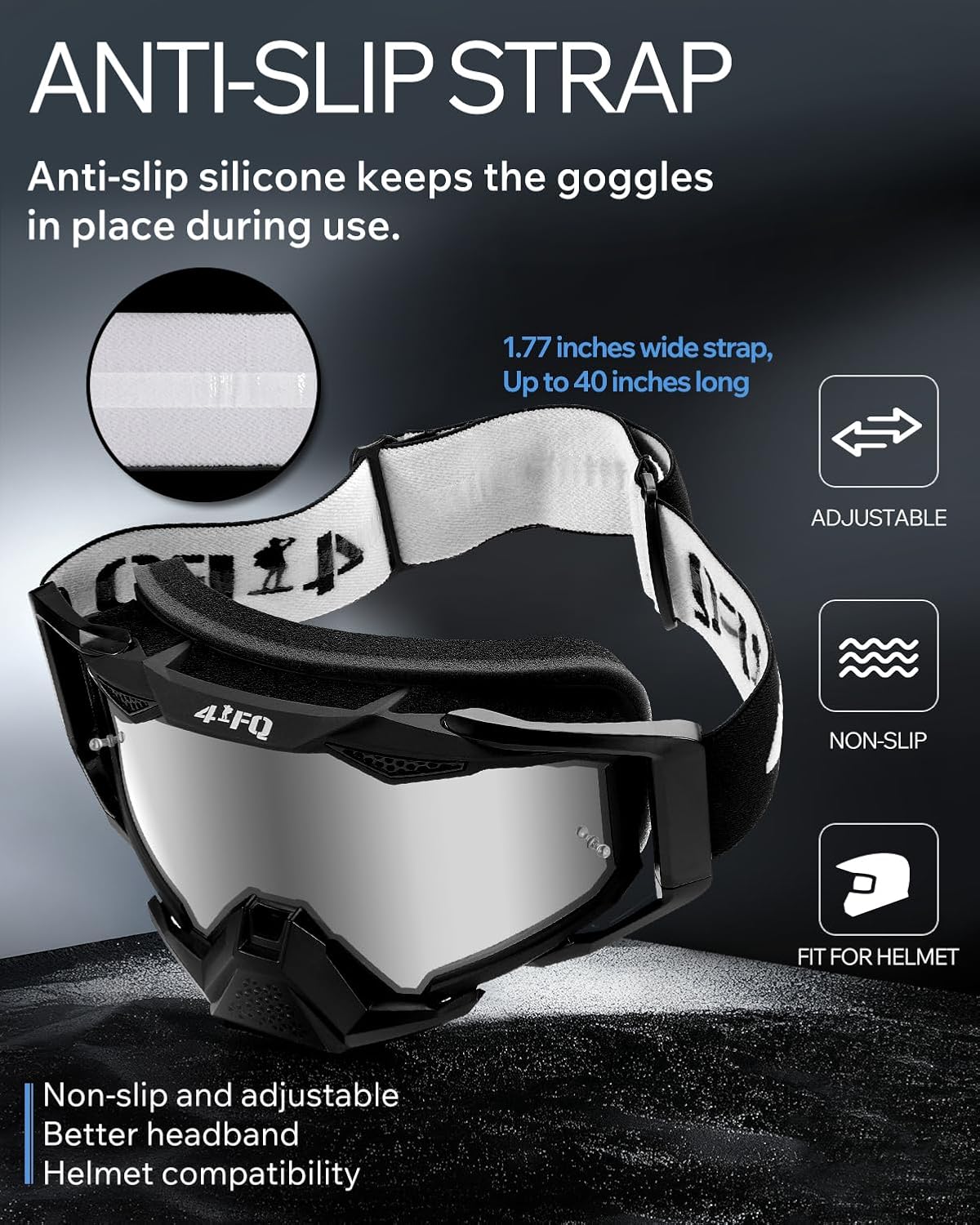 Motocross & Mountain Bike Goggles - ATV Dirt Bike Goggles MX MTB Racing Protective Eyewear for Men & Women - UV400 Protection Dustproof Anti-Fog Scratch Impact Resistant Lens - Anti-Slip Strap - Image 5