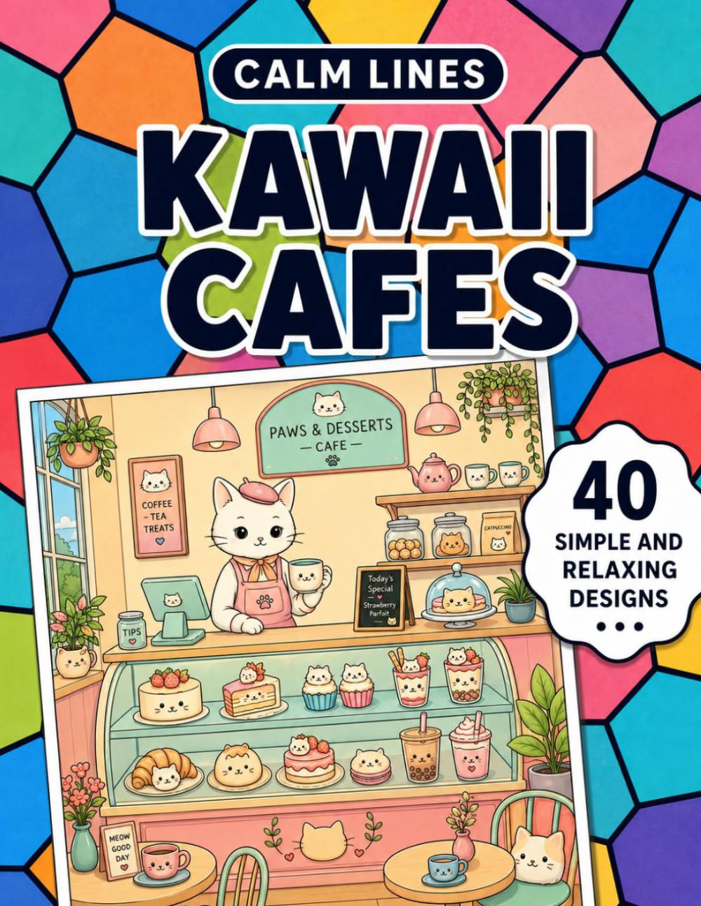Calm Lines: Kawaii Cafés: A Relaxing Coloring Book for Teens and Adults with 40 Cute Café-Inspired Designs