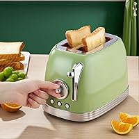 Vista 8 de Green Cute Retro Toaster 2 Slice with 1.58" Wide Slots, with Stainless Steel Lid, with Warming Rack, Preheat, Defrost, Countdown Timer Display 2025