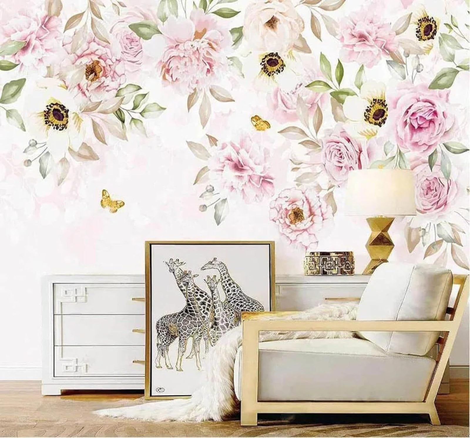 Xlming 400Cm×280Cm(B×H) Hand Drawn Cosy Romantic Flowers Butterflies 3D Wallpaper Luxury Home Dining Decor Paste Sofa Living Room The Wall For Bedroom Mural-400Cm×280Cm