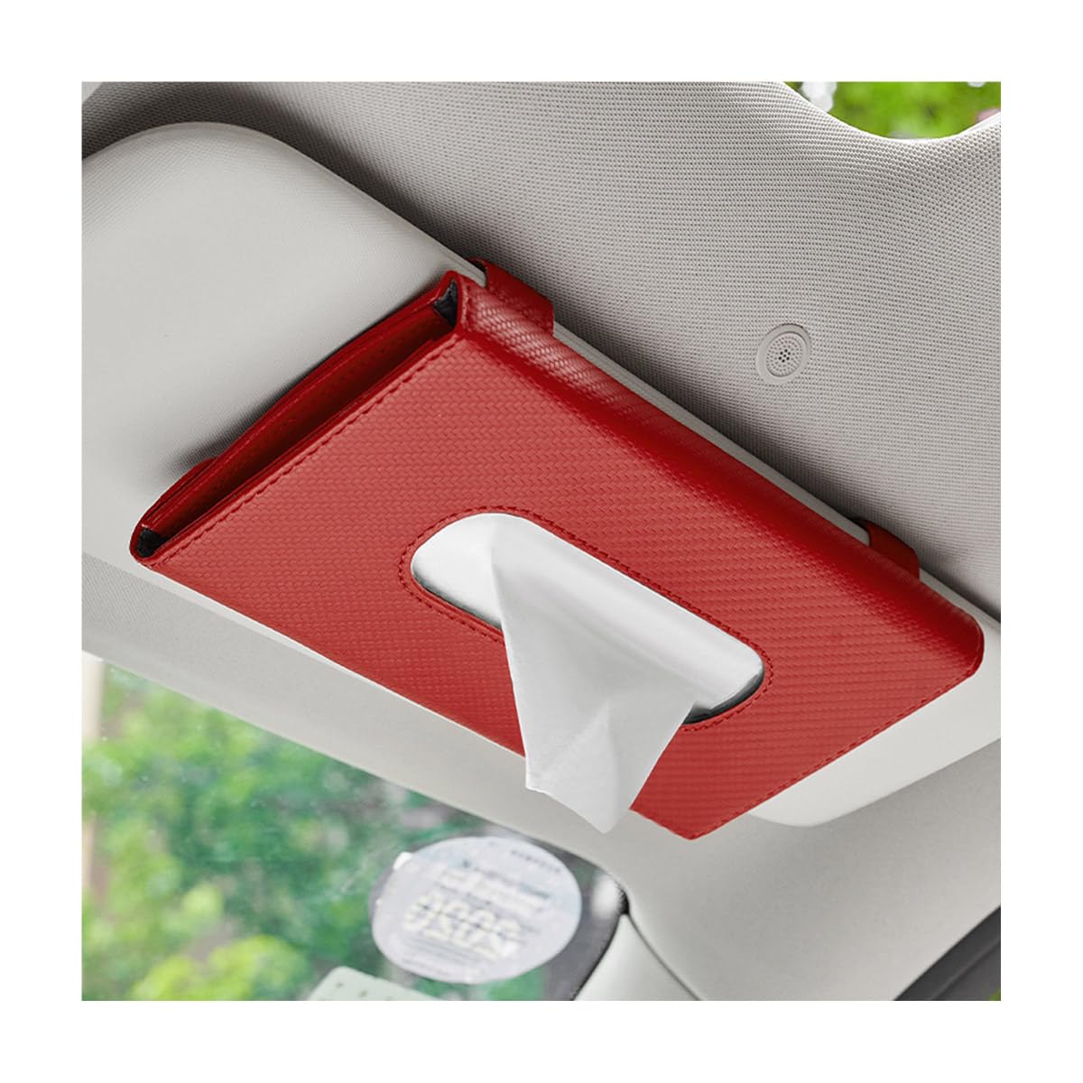 Suvnie Car Tissue Holder, Leather Auto Sun Visor Napkin Holder Mask Dispenser, Universal Vehicle Tissue Case Holder for Visor & Backseat, Interior Car Accessories for SUV Truck (Red, Carbon Fiber)