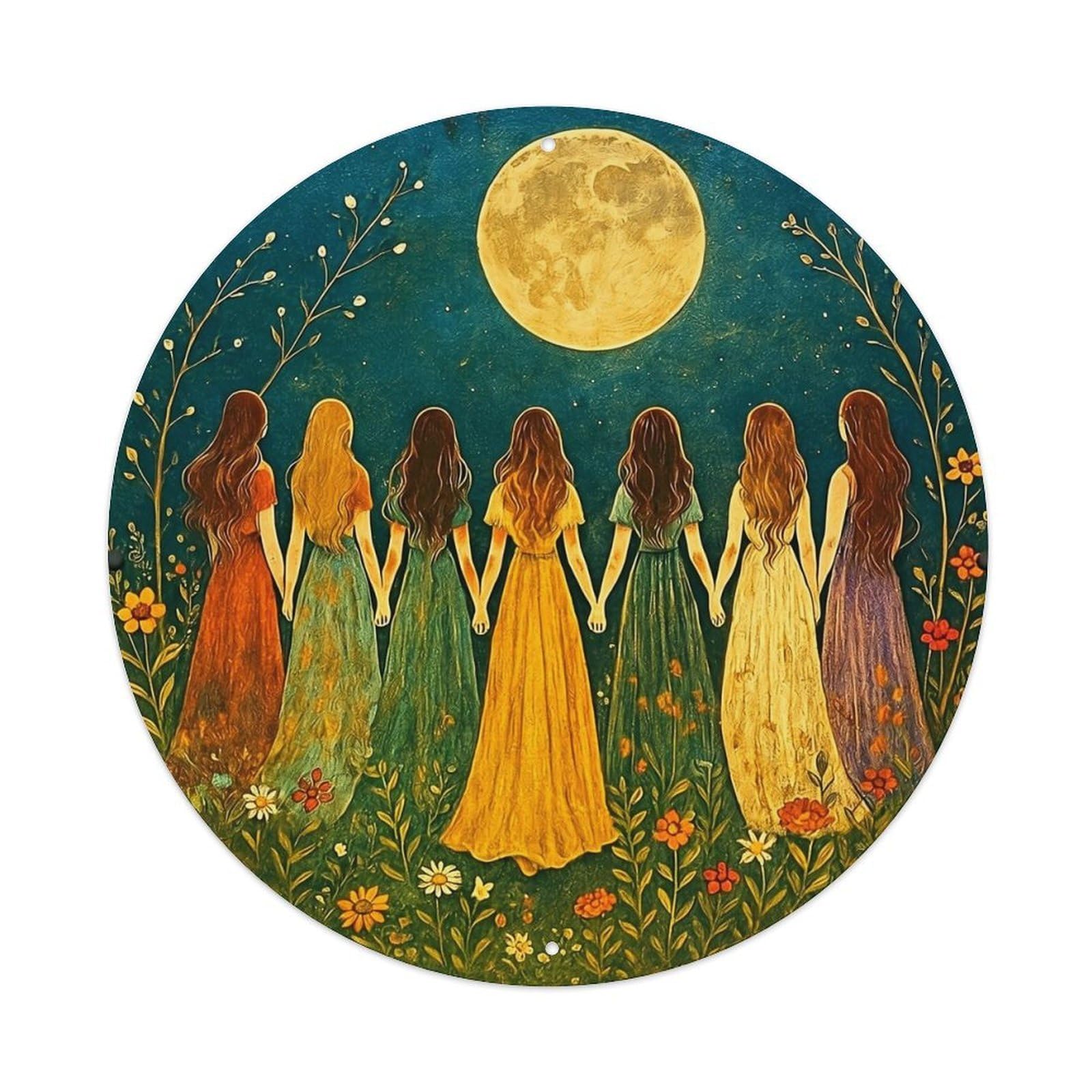 Moonlit Garden Women Circle Tin Sign Metal Poster Vintage Metal Signs for Home Man Cave Bar Cafe Kitchen laundry room Wall Decorations Gift 8x8Inch