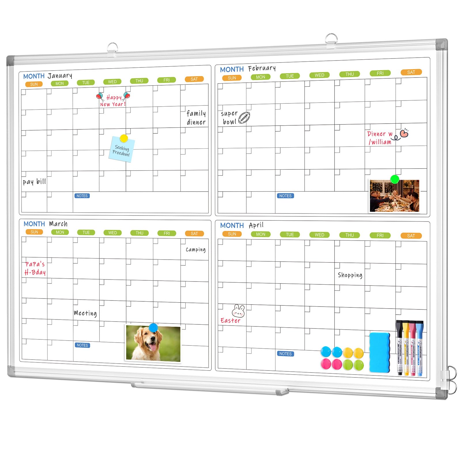 Dry Erase Calendar for Wall 4 Month, 36" x 24" Large White Board Calendar — image 1